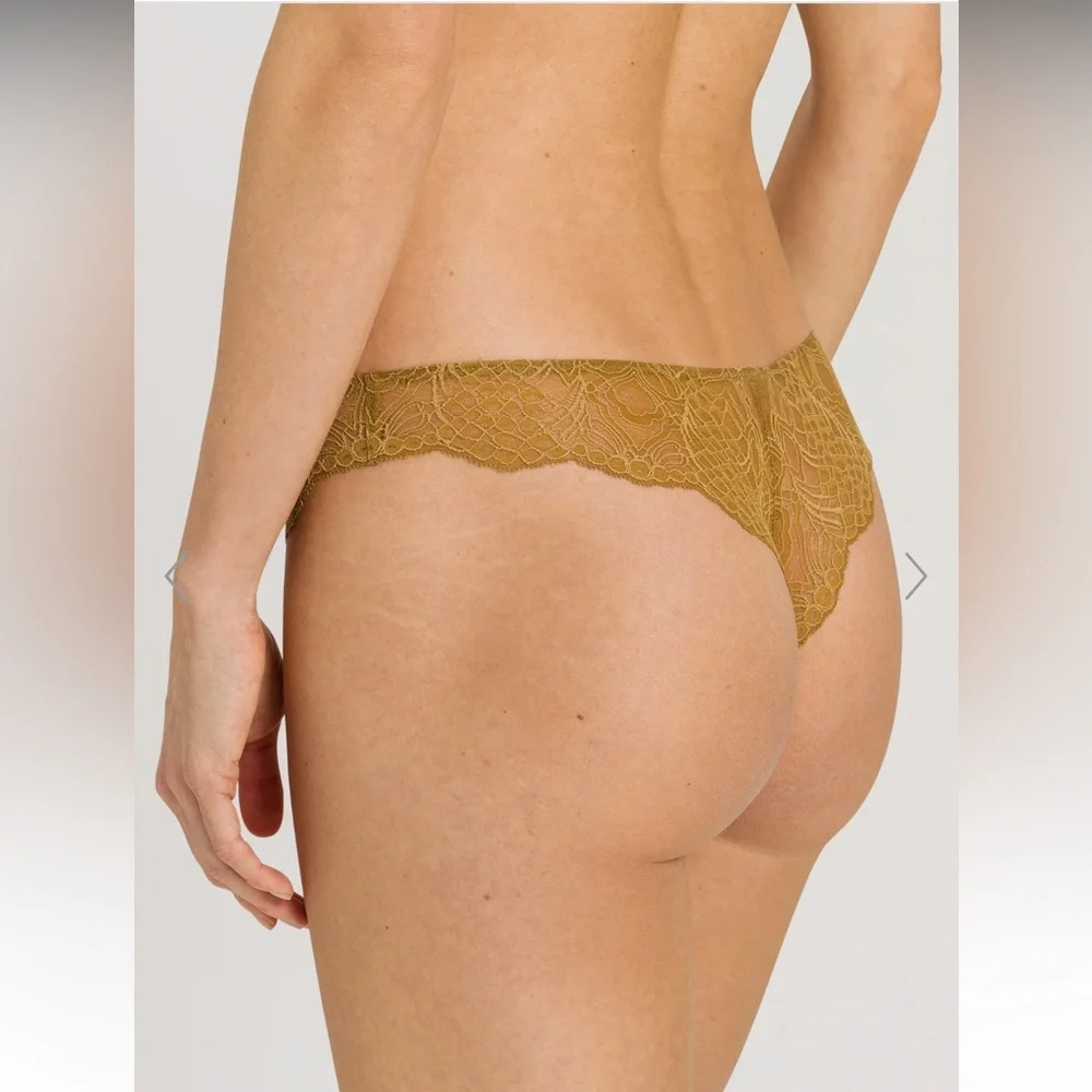 NWT HANRO Lilova Thong Golden Lace Size Large Luxury Lingerie Panties